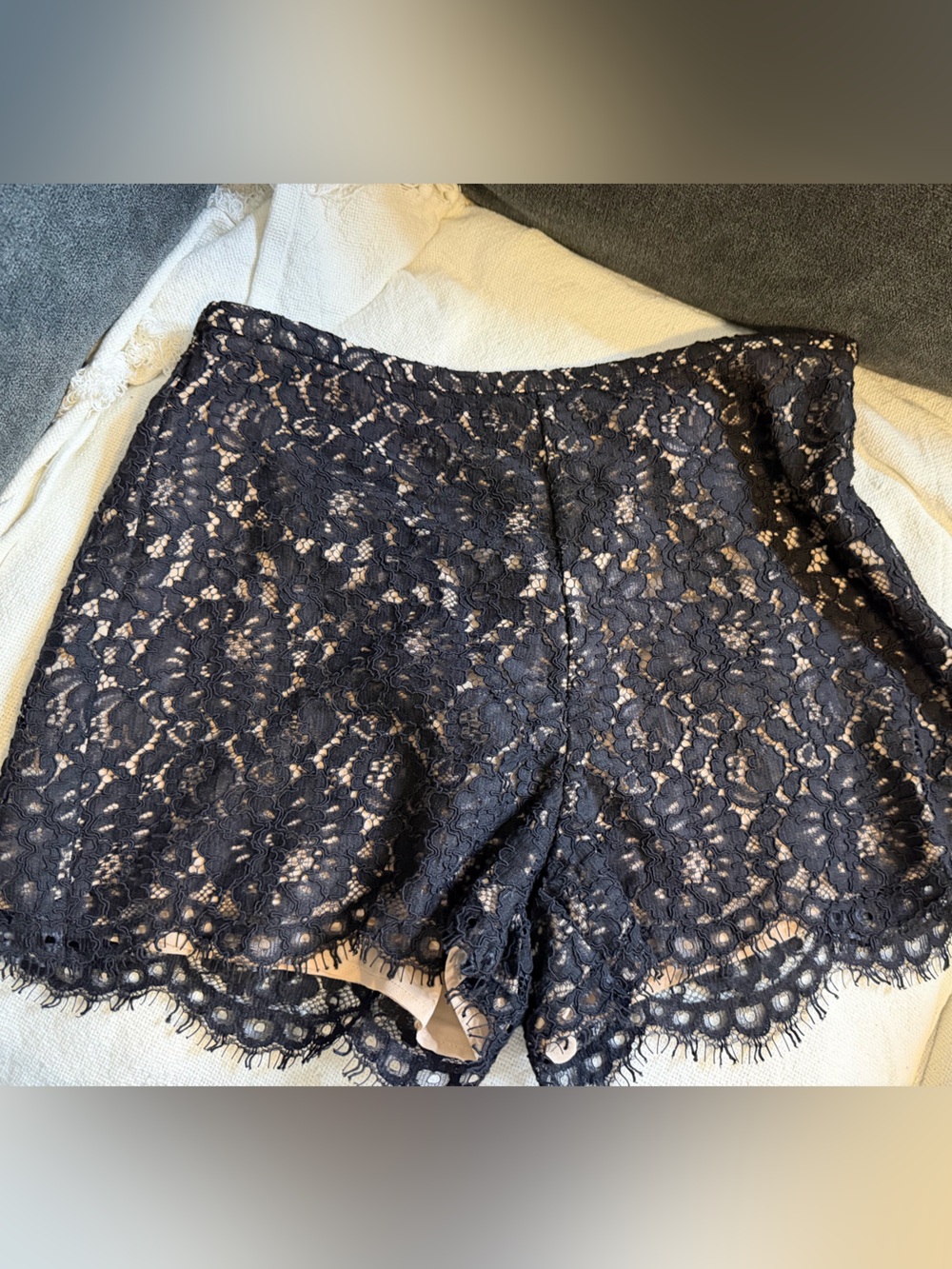 Revolve Black Lace Overlay Shorts with Nude Lining